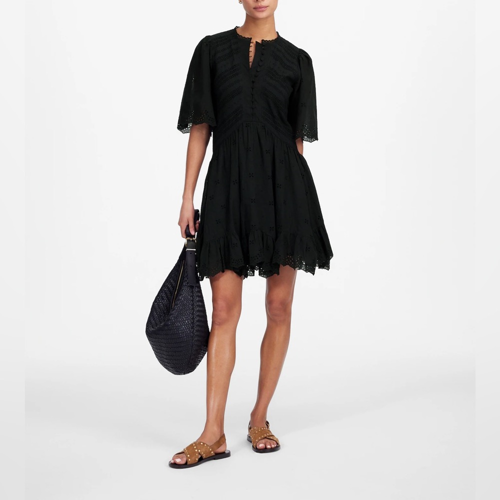 Madewell Eyelet Flutter Sleeve Mini Dress in Cotton